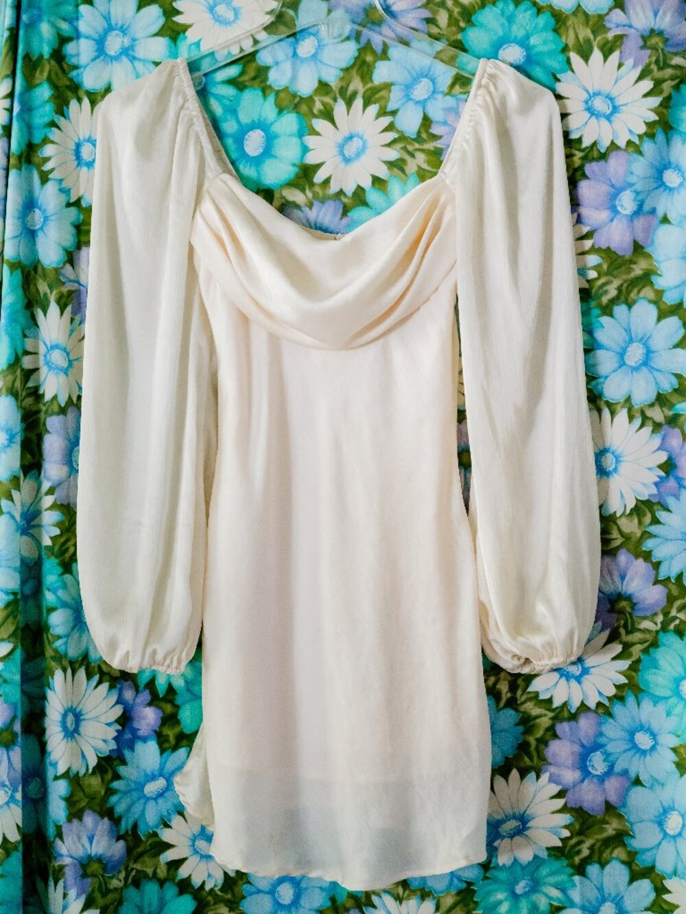 Hello Molly Ivory Cowl Neck Bridal Mini Dress Balloon Sleeve S